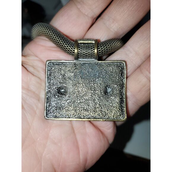 A Chunky Amber Colored Stone And Pewter Boho Brutalist Necklace Snake Chain - Picture 8 of 8